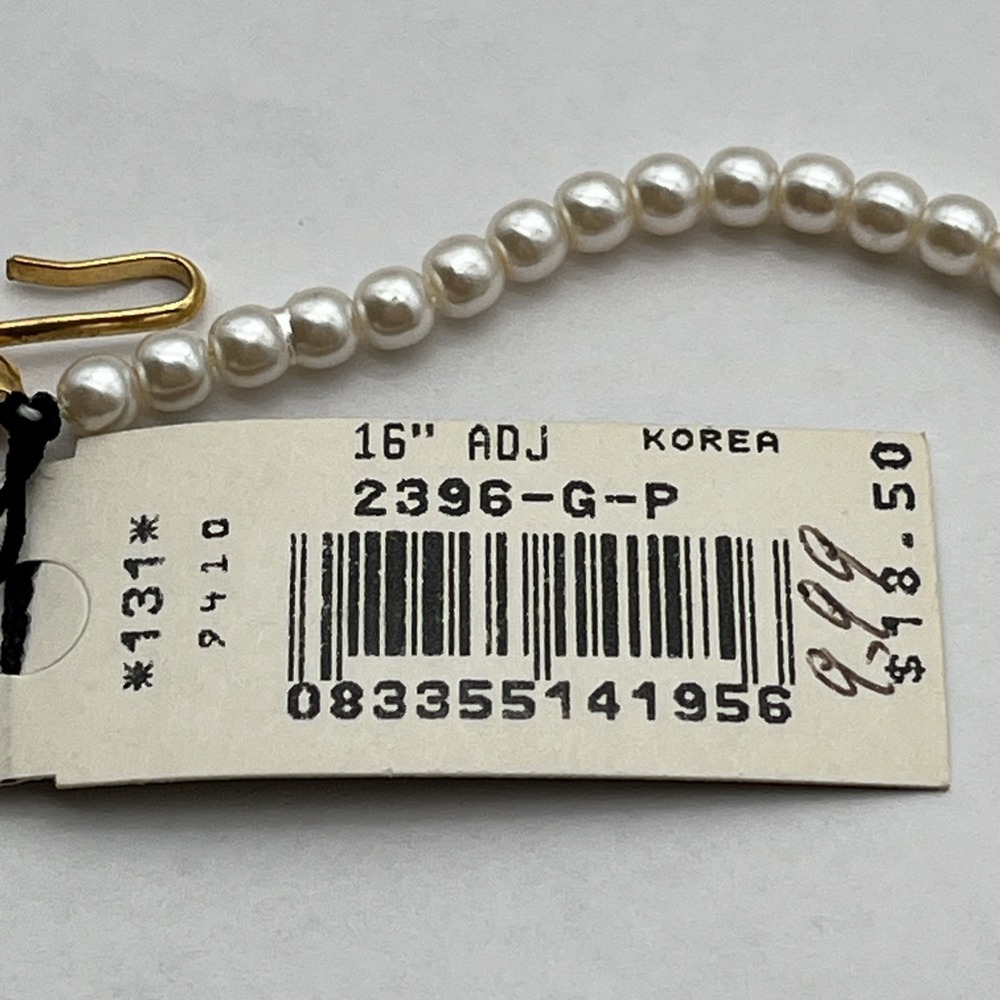 Napier Faux Pearl Necklace Gold Tone Pendant 16" Adjustable Vintage New w/ Tag - Picture 4 of 5